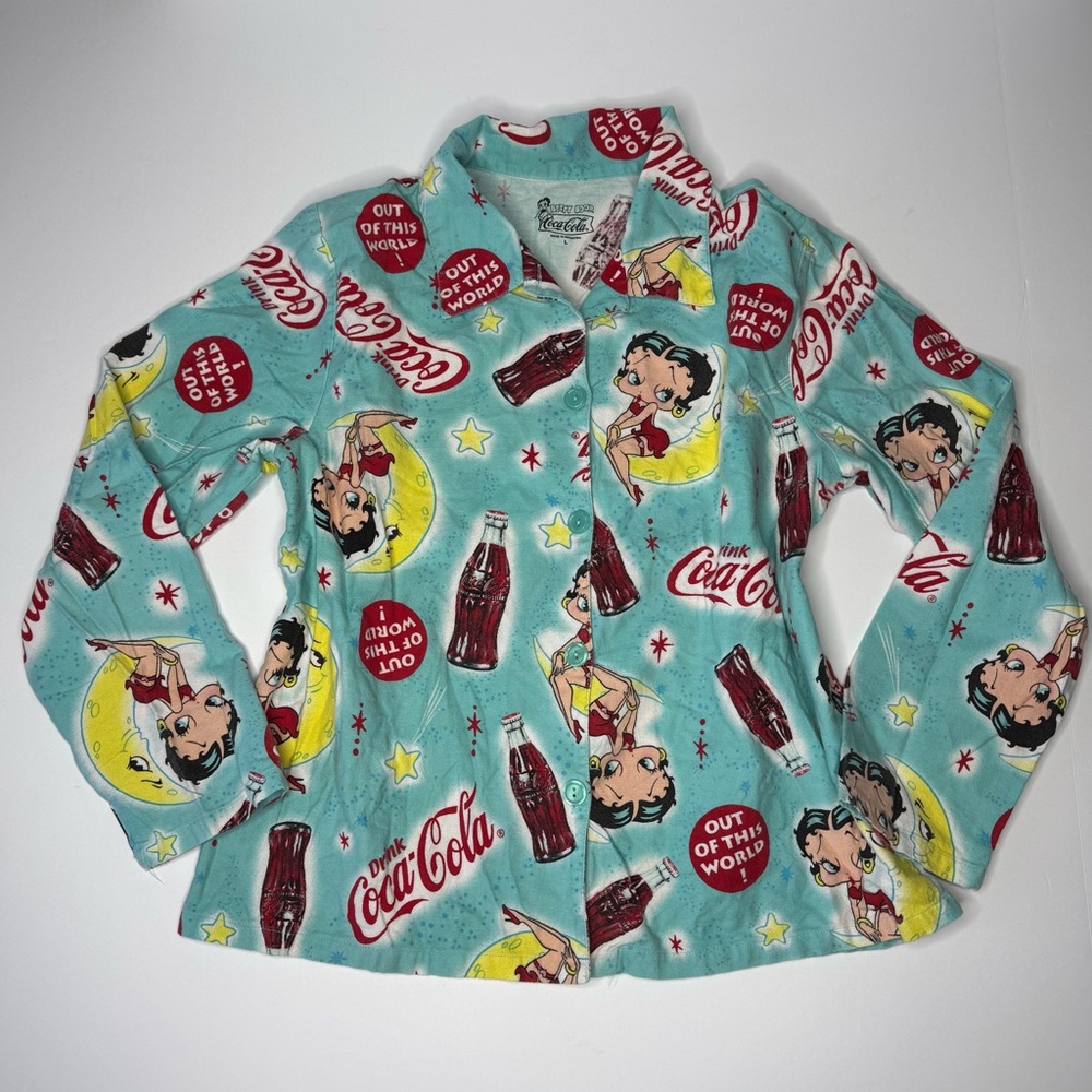Betty Boop Coca-Cola Button Up Shirt Size Large 2009 Y2K Retro Cartoon